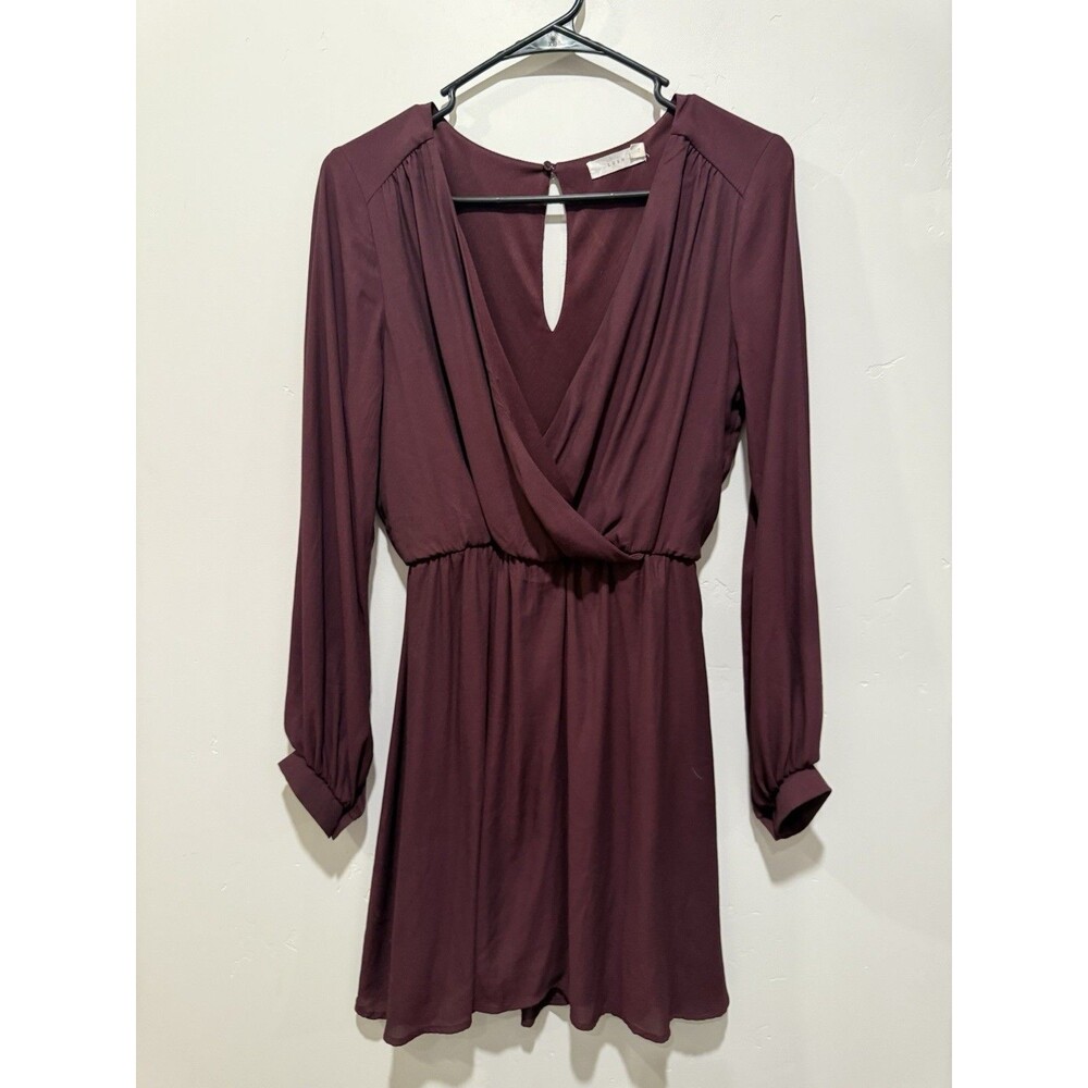 Lush Womens Dress Long Sleeve Knee-length Maroon Size S w/ Lining V-neck